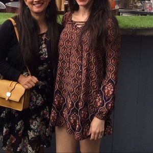 Full Tilt Paisley Tunic Dress - Blue and Orange, Size Small